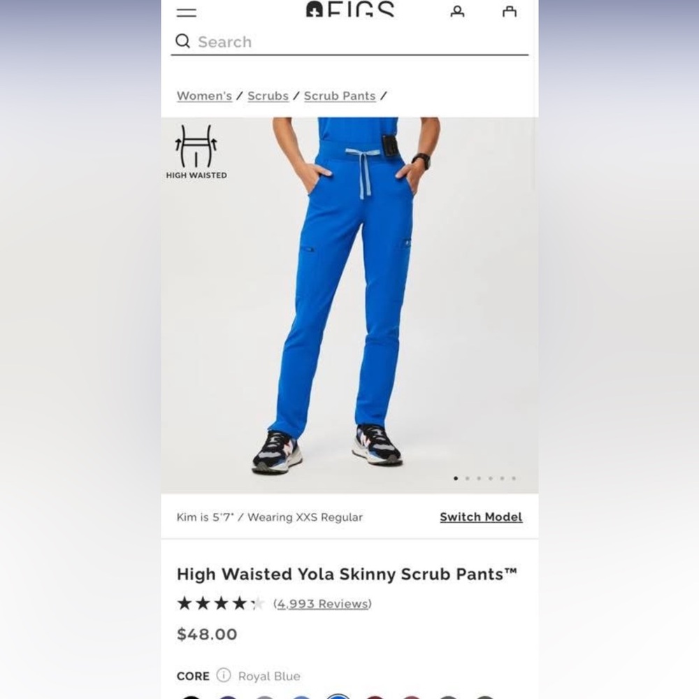 Figs Royal Blue High Waisted Yola Skinny Scrub Pants. Brand new.